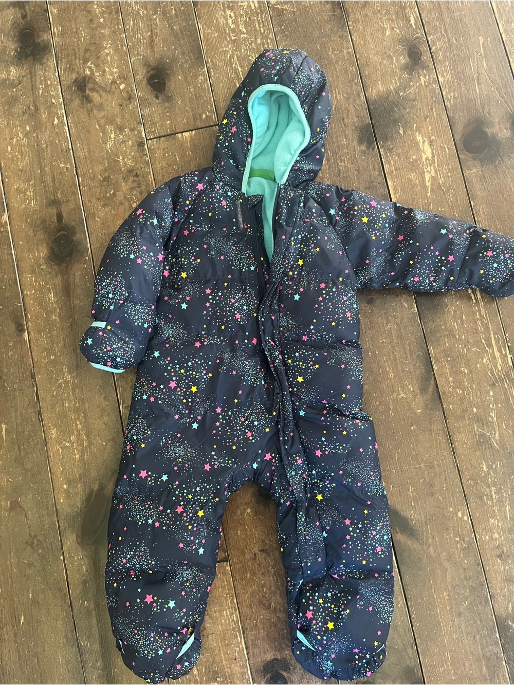 Kids Navy Star-Print Puffer One-Piece Snowsuit - Mountain Warehouse 2-3 months